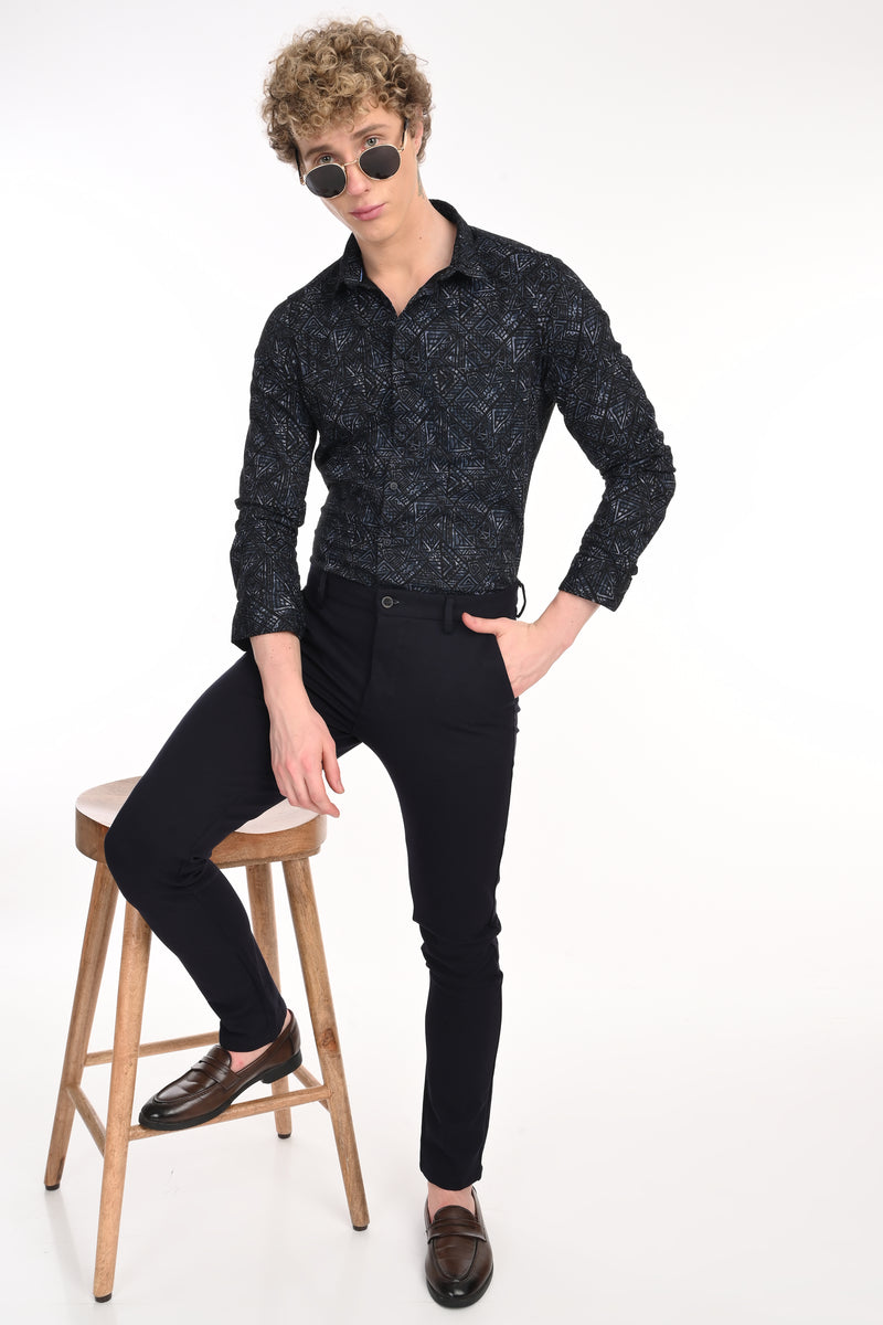 Premium Stretch Cotton Textured Printed Shirt
