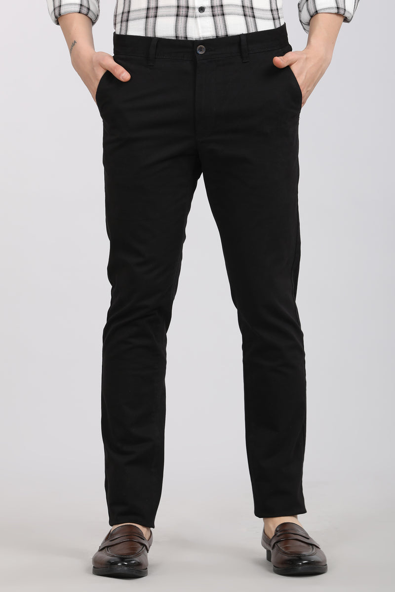 Black Solid Textured Stretch Trouser