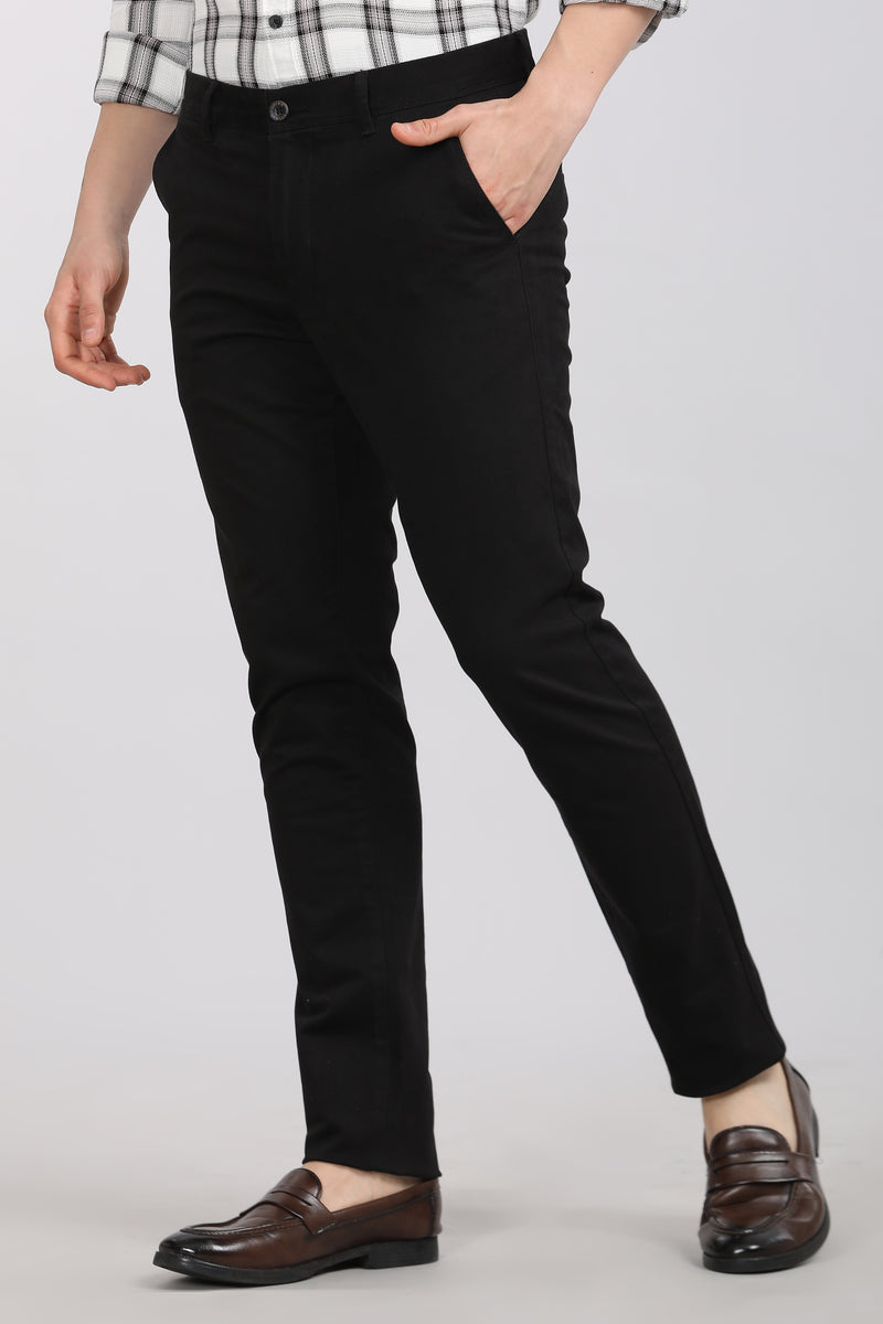 Black Solid Textured Stretch Trouser