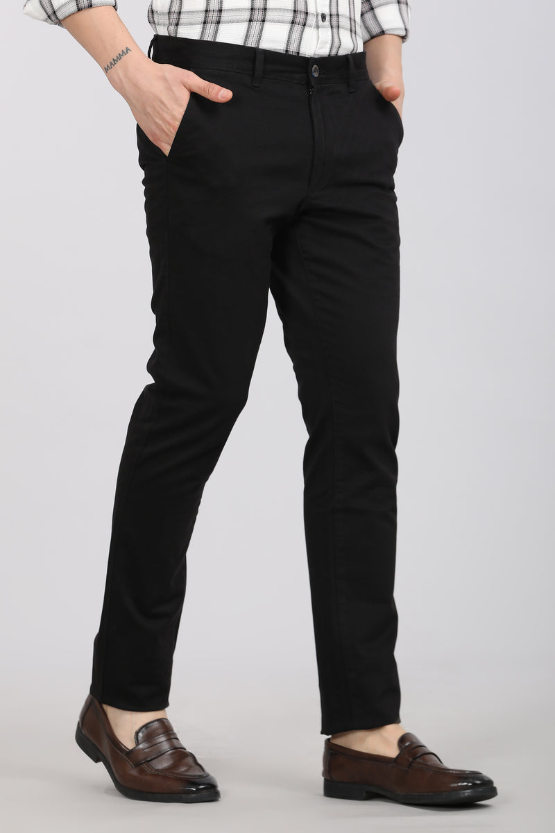 Black Solid Textured Stretch Trouser