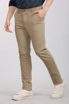 Khaki Solid Textured Stretch Trouser