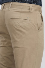 Khaki Solid Textured Stretch Trouser