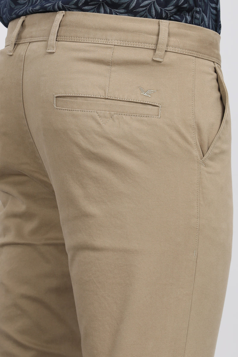 Khaki Solid Textured Stretch Trouser