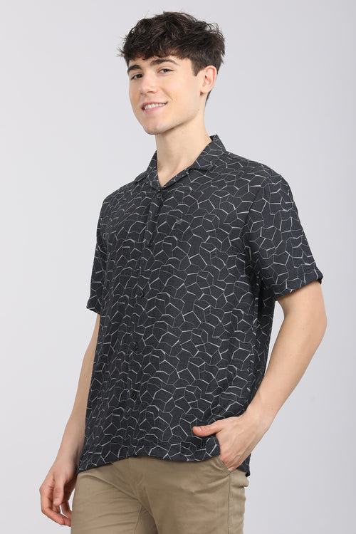 Slim Fit Printed Cuban Collar Shirt