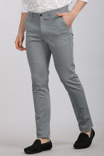 Sage Blue Solid Textured Stretch Trouser