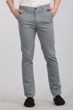 Sage Blue Solid Textured Stretch Trouser