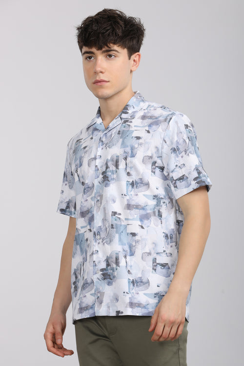 Slim Fit Printed Cuban Collar Shirt