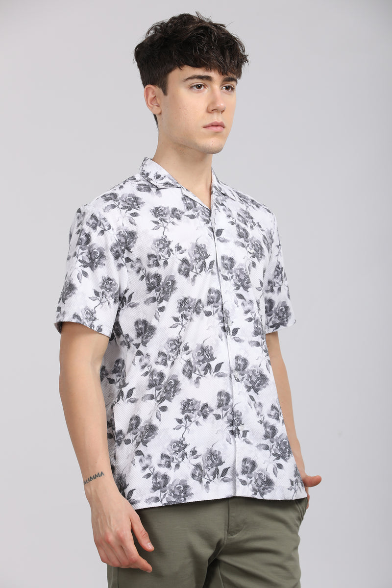 Slim Fit Printed Cuban Collar Shirt