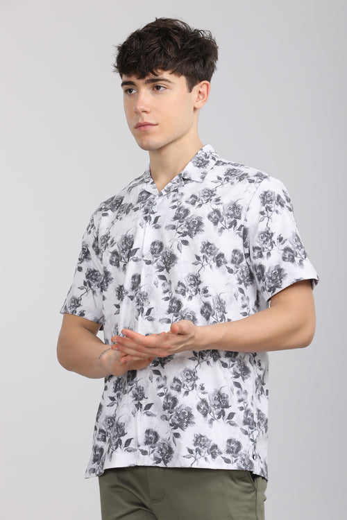 Slim Fit Printed Cuban Collar Shirt