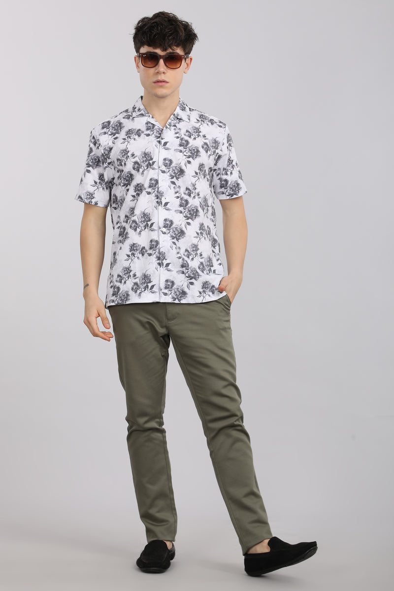 Slim Fit Printed Cuban Collar Shirt