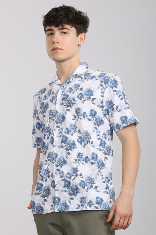 Slim Fit Printed Cuban Collar Shirt