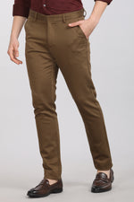 Brown Solid Textured Stretch Trouser