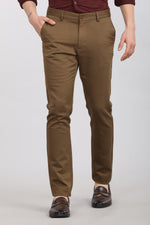 Brown Solid Textured Stretch Trouser