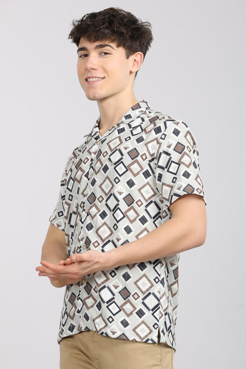 Slim Fit Printed Cuban Collar Shirt