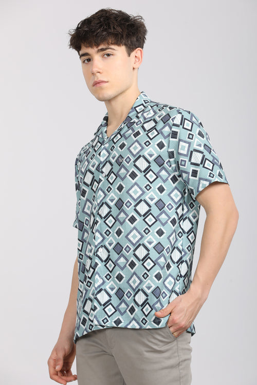 Slim Fit Printed Cuban Collar Shirt