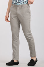 Grey Solid Textured Stretch Trouser