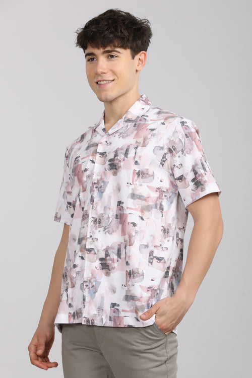 Slim Fit Printed Cuban Collar Shirt