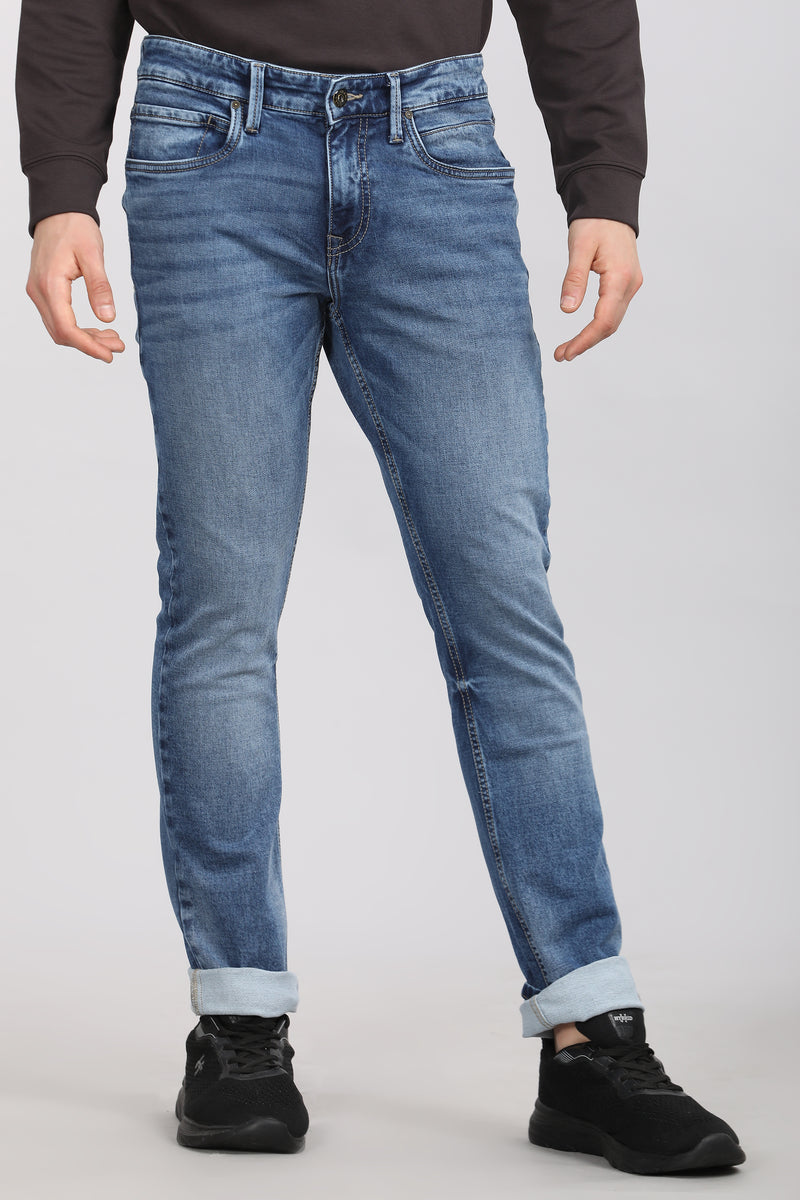 Indigo Dark Blue Five Pocket Knitted Jeans