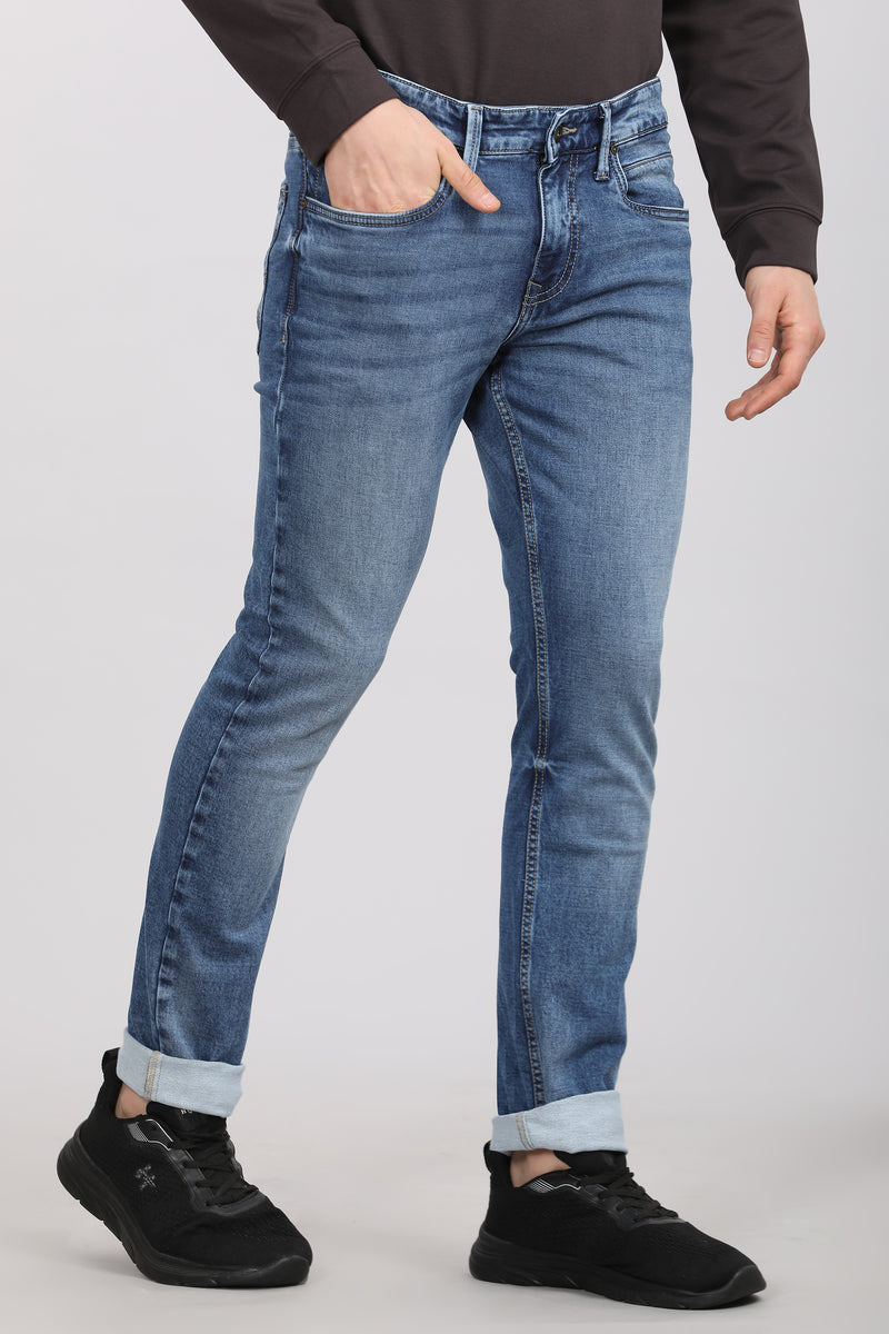 Indigo Dark Blue Five Pocket Knitted Jeans