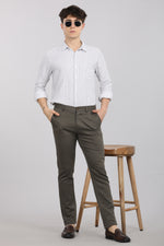 Dark Olive Solid Textured Stretch Trouser