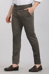 Dark Olive Solid Textured Stretch Trouser