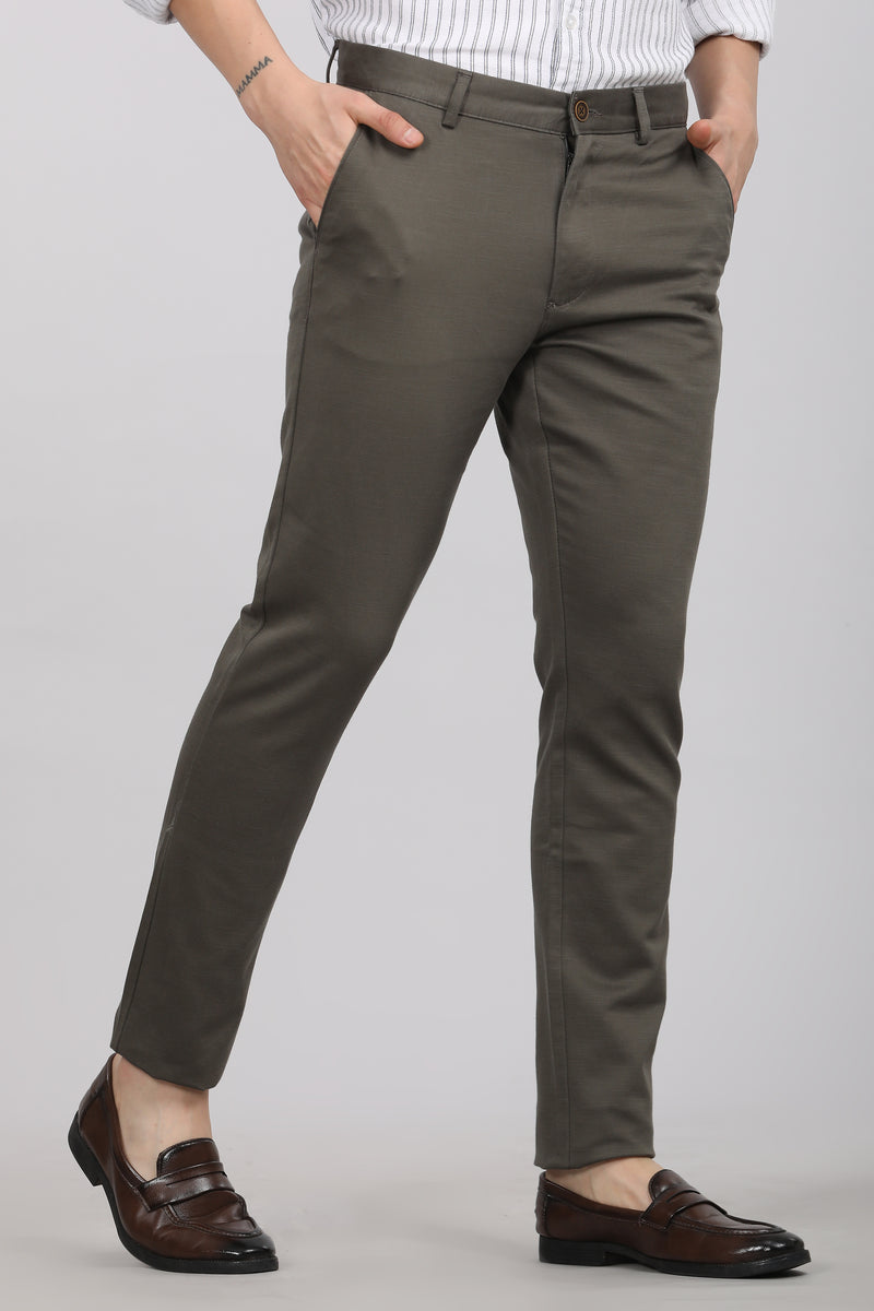 Dark Olive Solid Textured Stretch Trouser