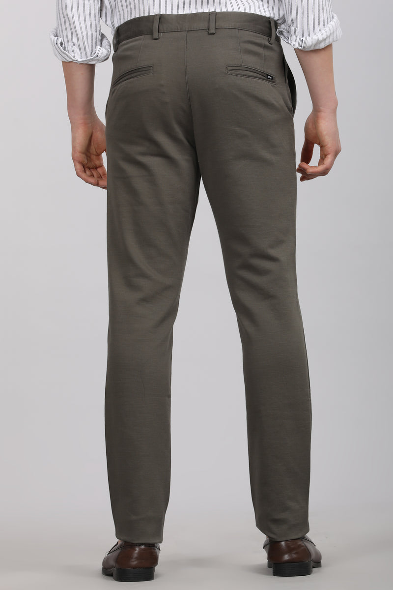 Dark Olive Solid Textured Stretch Trouser