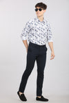 Navy Solid Textured Stretch Trouser