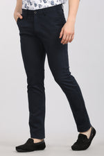 Navy Solid Textured Stretch Trouser