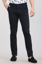 Navy Solid Textured Stretch Trouser