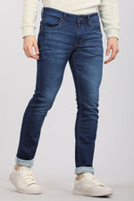 Dark Blue Five Pocket Knitted Jeans