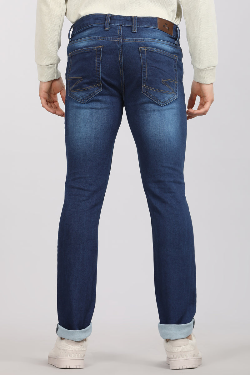 Dark Blue Five Pocket Knitted Jeans