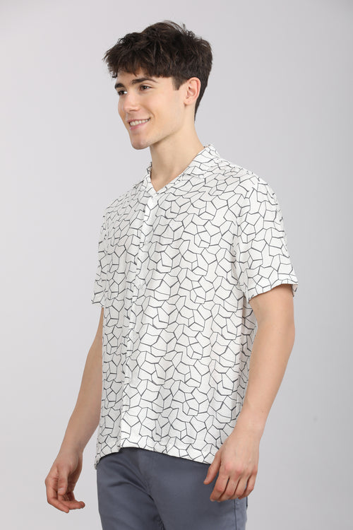 Slim Fit Printed Cuban Collar Shirt