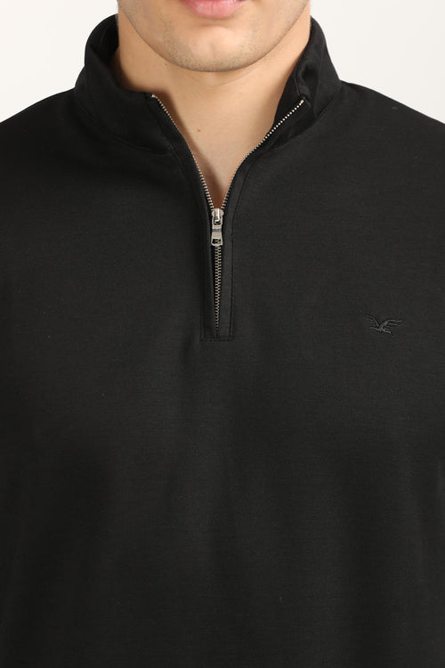 Zip-Up Textured Sweatshirt