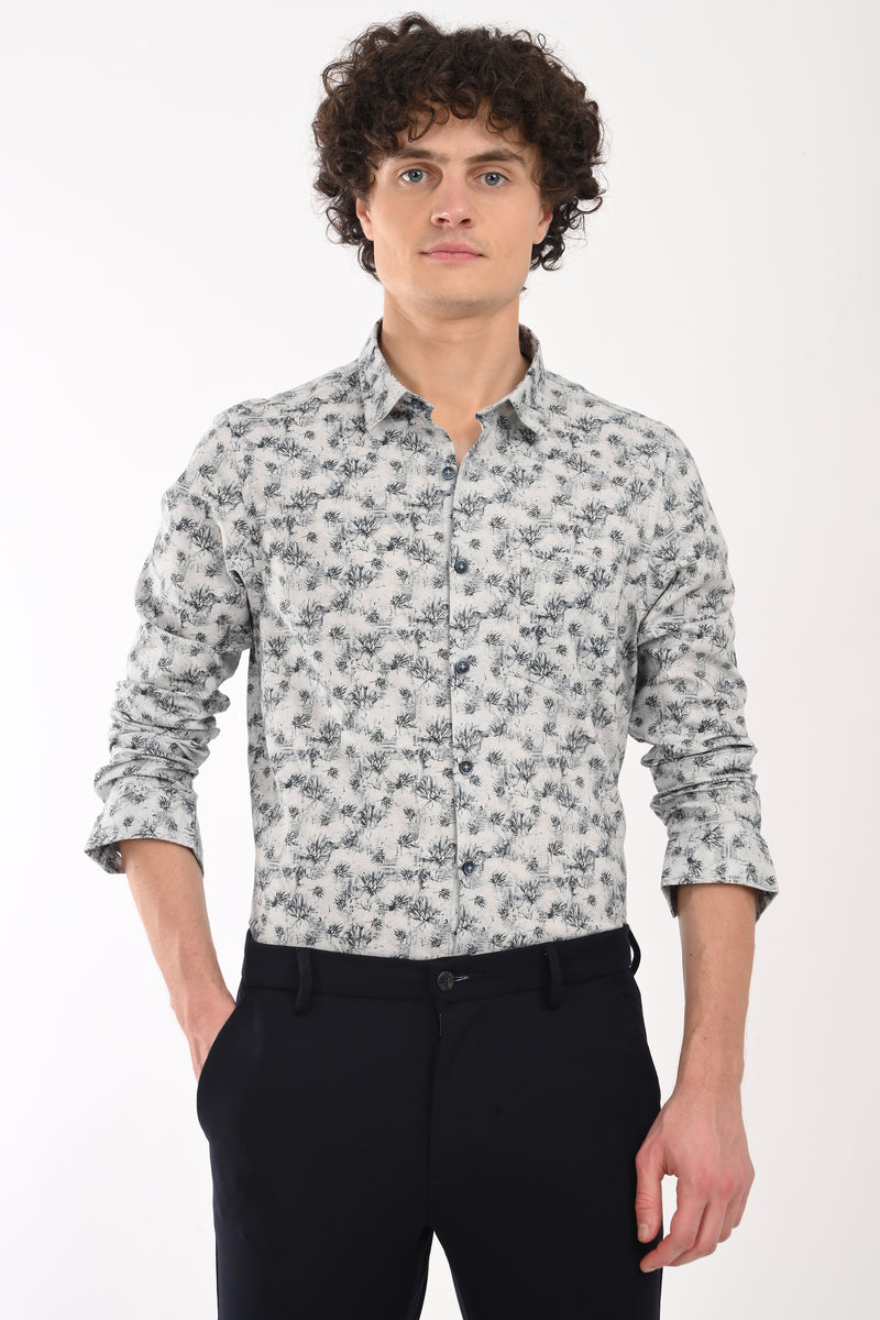Oxford Stretch Cotton Printed Shirt