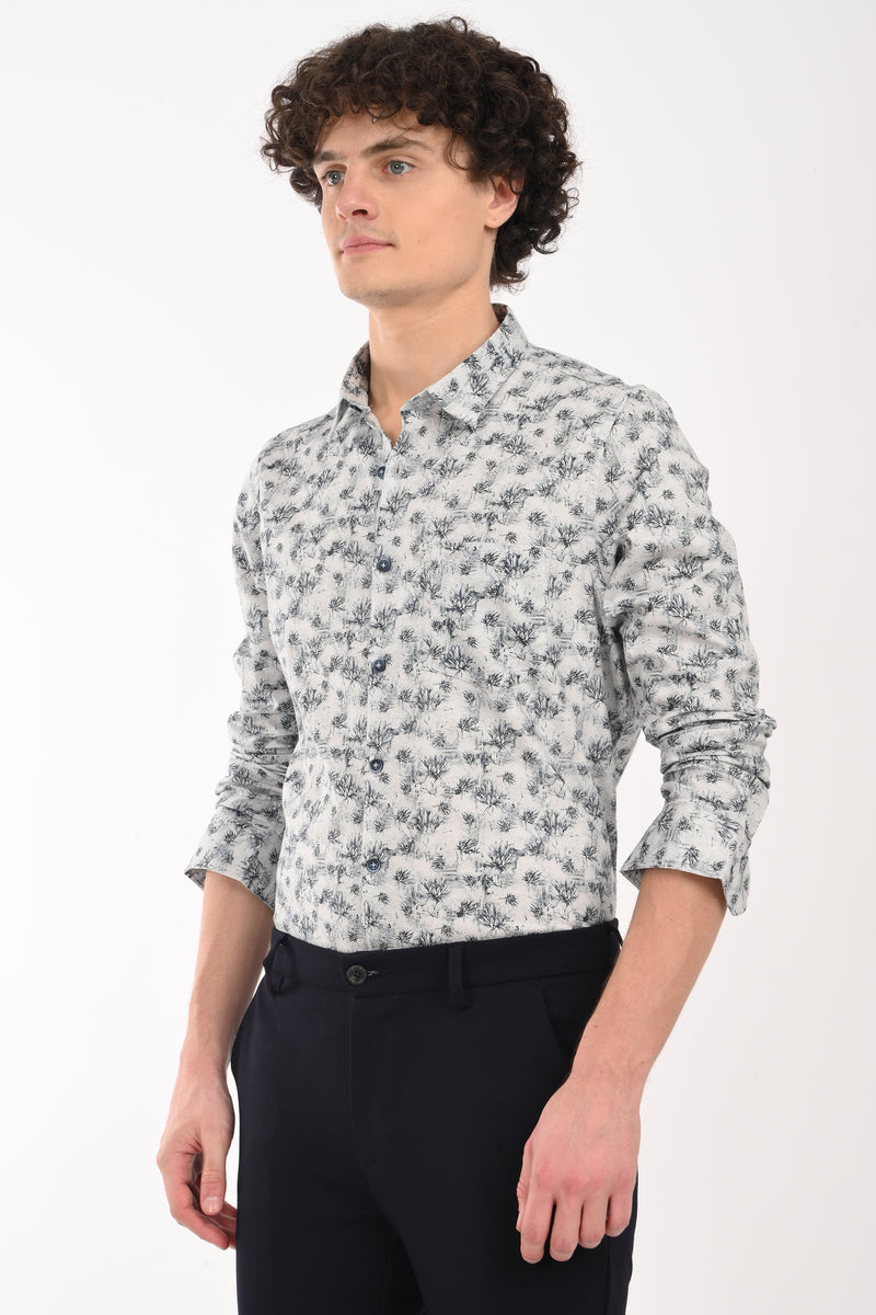 Oxford Stretch Cotton Printed Shirt