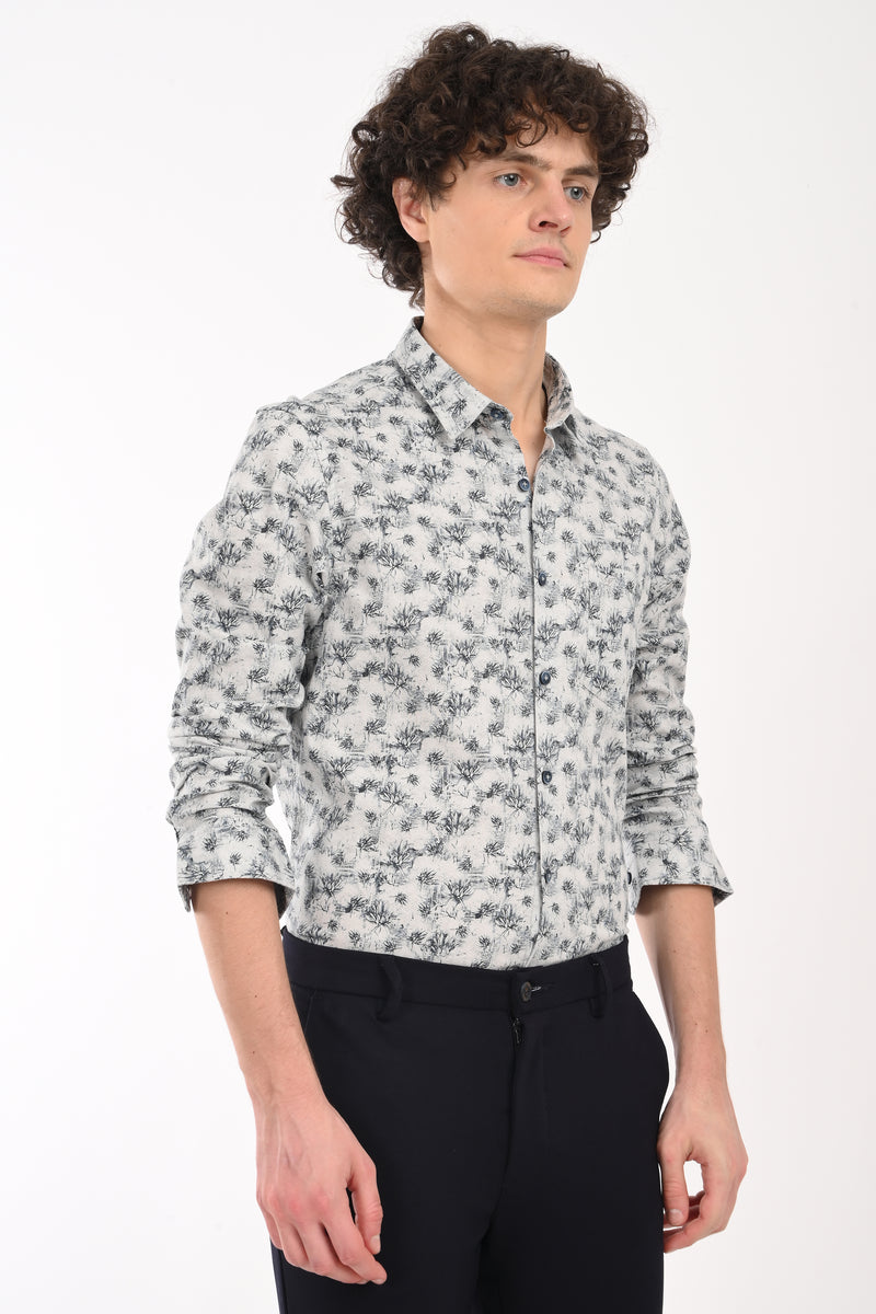Oxford Stretch Cotton Printed Shirt
