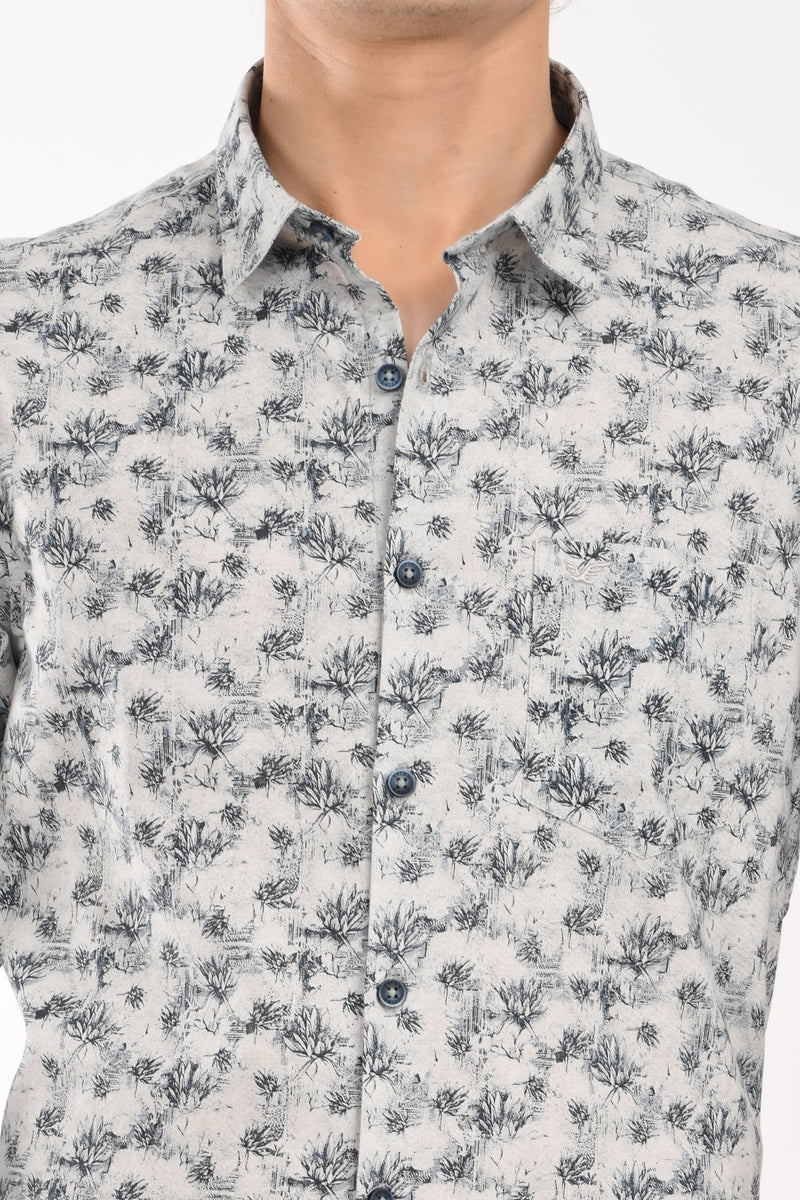 Oxford Stretch Cotton Printed Shirt
