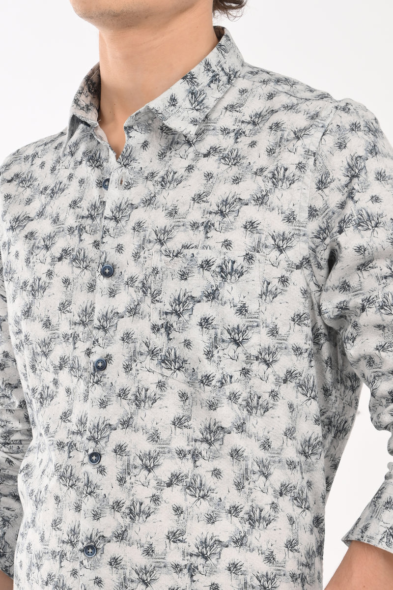 Oxford Stretch Cotton Printed Shirt