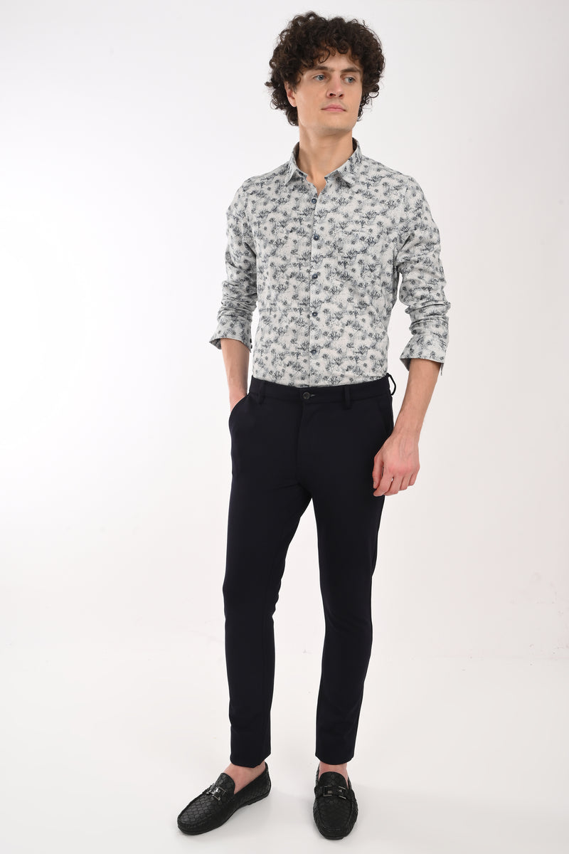 Oxford Stretch Cotton Printed Shirt