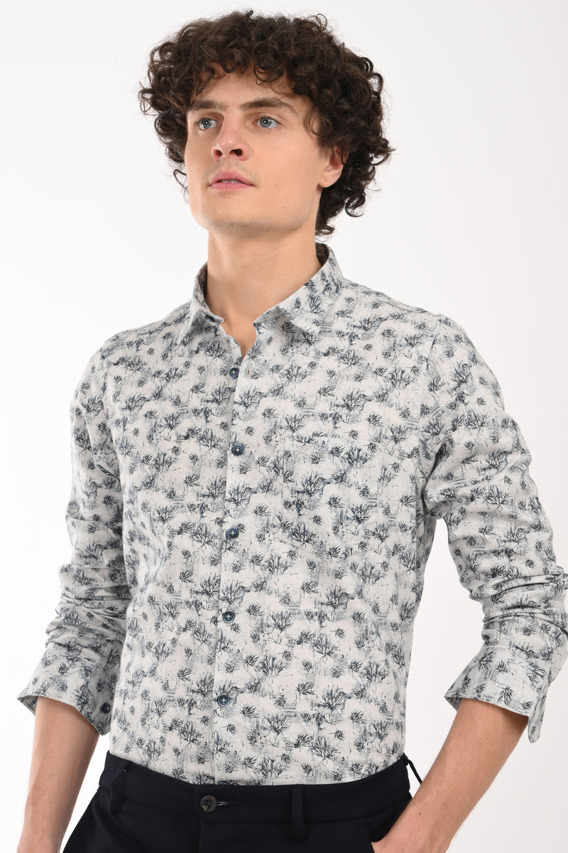 Oxford Stretch Cotton Printed Shirt