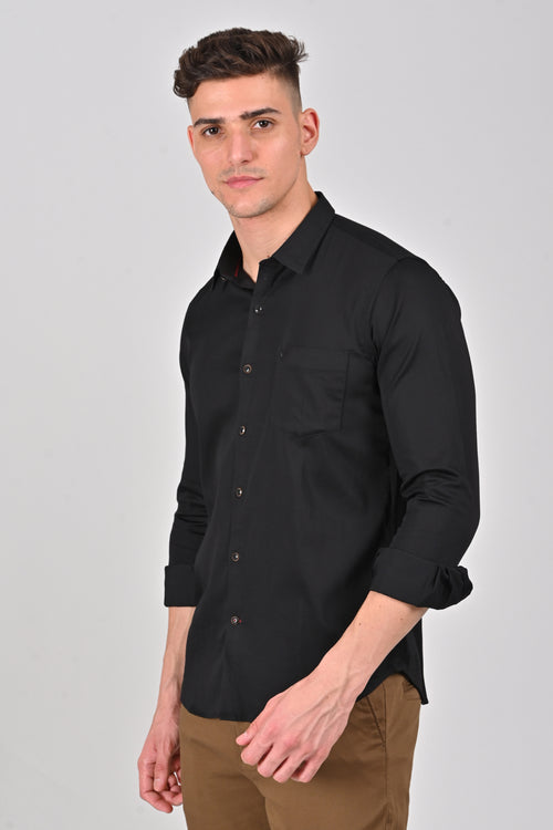 Jet Black Premium Stretch Satin Shirt