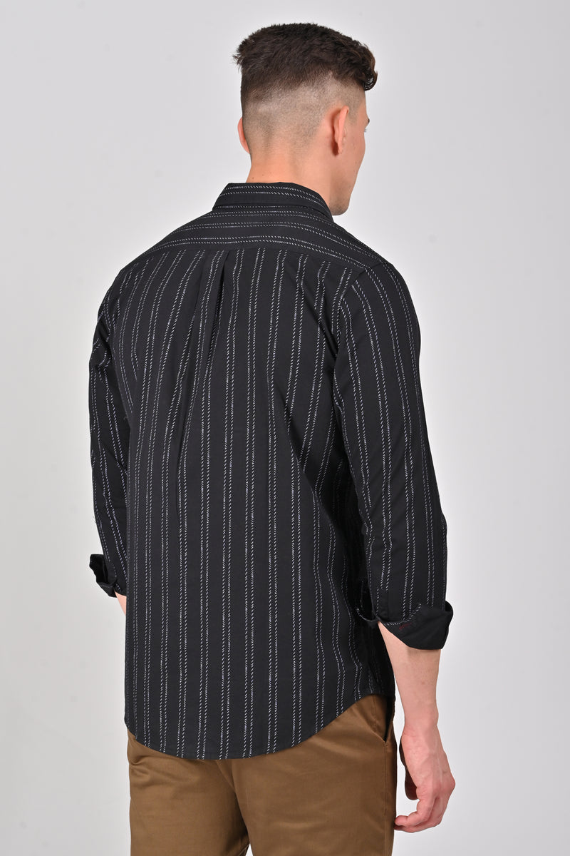 Black Vertical Stripe Printed Cotton Shirt