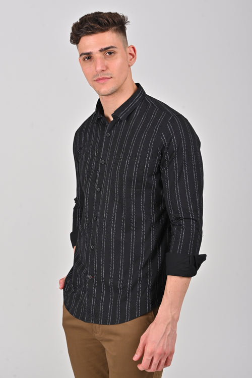 Black Vertical Stripe Printed Cotton Shirt