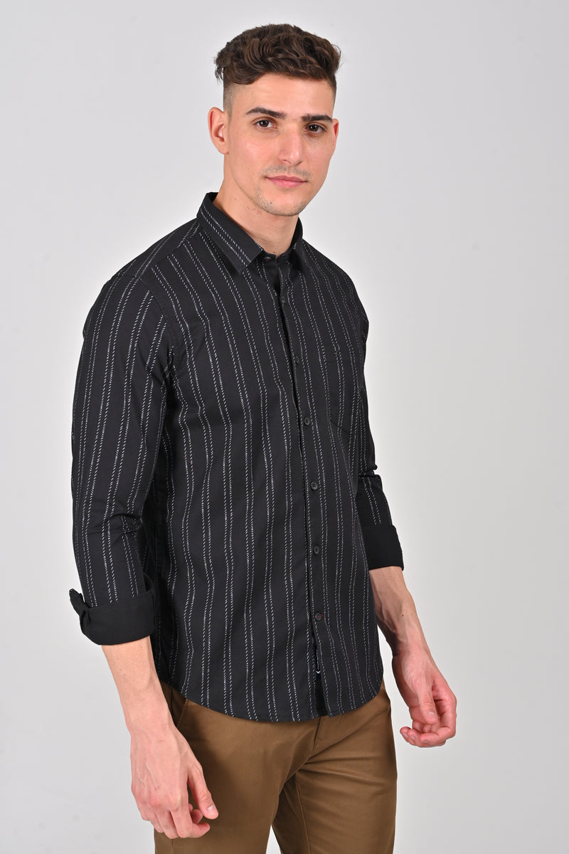 Black Vertical Stripe Printed Cotton Shirt