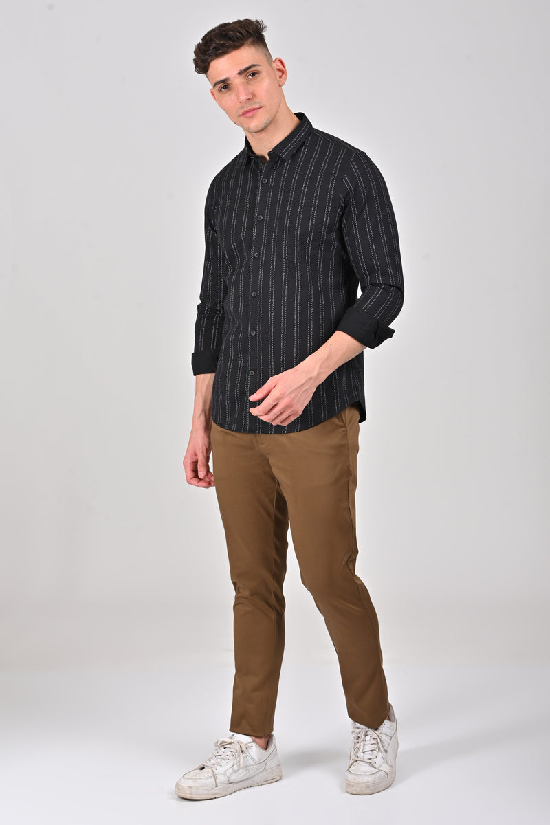 Black Vertical Stripe Printed Cotton Shirt