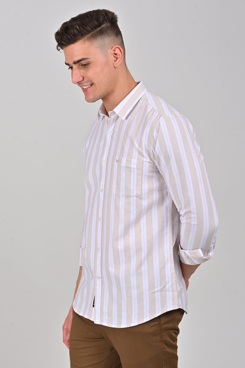 Light Khaki Vertical Stripe Cotton Shirt