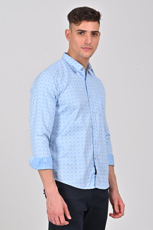 Blue Premium Cotton Printed Shirt