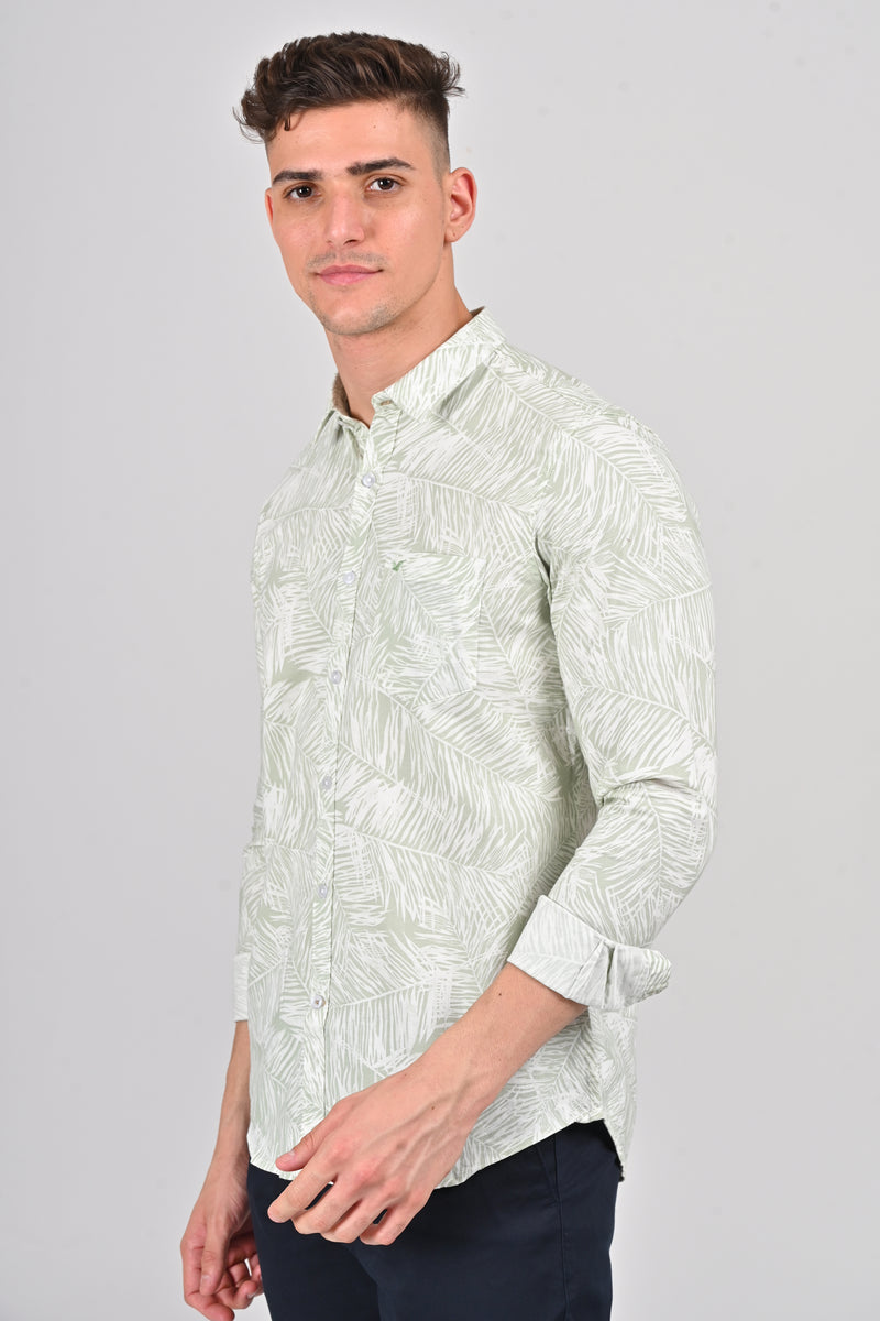 Light Green Weekend Cotton Printed Shirt