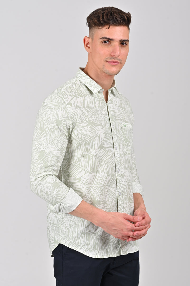 Light Green Weekend Cotton Printed Shirt